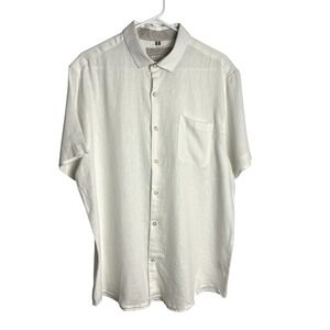 Bruno Positano Mens Washable Linen Shirt Size M White Button Up Short Sleeve